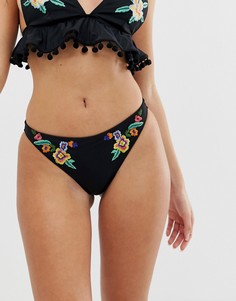 Бикини трусы-хипстеры с цветочной вышивкой ASOS DESIGN - Черный