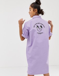 Свободное платье-рубашка с воротом на молнии Lazy Oaf - Фиолетовый