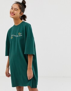 Oversize платье-футболка с вышивкой forgive the mess Lazy Oaf - Зеленый