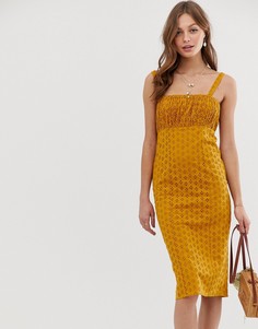 Сарафан миди с присборенным лифом и вышивкой ришелье ASOS DESIGN - Желтый