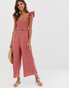Комбинезон со сборками и оборками на рукавах ASOS DESIGN - Розовый