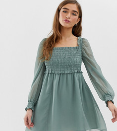 Короткое приталенное платье с квадратным вырезом и сборками ASOS DESIGN Petite - Зеленый