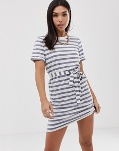 Платье-футболка мини в полоску с поясом ASOS DESIGN - Мульти