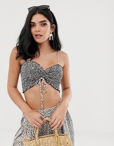 Пляжный кроп-топ в горошек со сборками River Island - Коричневый