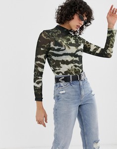 Топ с отворотом и камуфляжным принтом River Island - Зеленый
