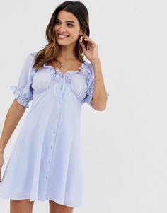 Свободное платье мини на пуговицах с вырезом сердечком ASOS DESIGN - Синий
