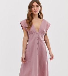 Платье миди на пуговицах с открытой спиной и карманами ASOS DESIGN Petite - Розовый