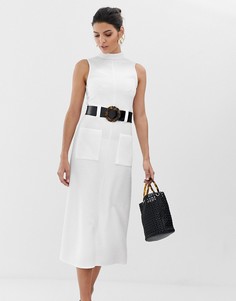 Фактурное платье миди с контрастным поясом ASOS DESIGN - Белый