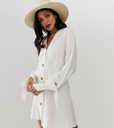 Короткое приталенное платье на пуговицах с завязками на рукавах ASOS DESIGN Tall - Белый