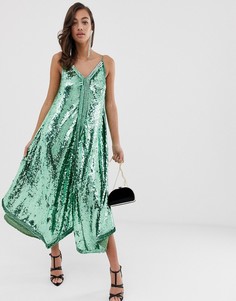 Платье-трапеция миди на бретелях с пайетками ASOS EDITION - Зеленый