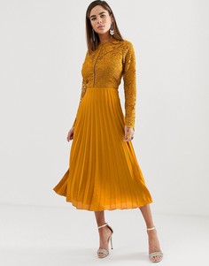 Платье миди с кружевным лифом и плиссированной юбкой ASOS DESIGN - Оранжевый