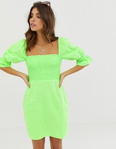 Присборенный сарафан мини с открытыми плечами и вышивкой ASOS DESIGN - Зеленый