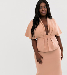 Структурированное платье-кимоно миди с глубоким вырезом и баской ASOS DESIGN Curve - Розовый