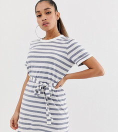 Платье-футболка мини в полоску с поясом ASOS DESIGN Petite - Мульти