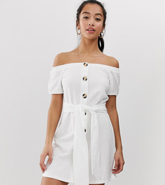 Меланжевый сарафан со спущенными плечами и пуговицами ASOS DESIGN Petite - Белый