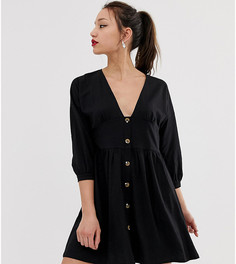 Свободное платье на пуговицах с рукавами 3/4 ASOS DESIGN Tall - Черный