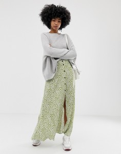 Зеленая юбка макси на пуговицах с цветочным принтом ASOS DESIGN - Мульти