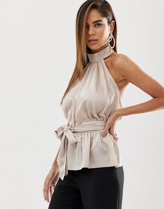 Атласный топ-халтер с завязкой ASOS DESIGN - Розовый