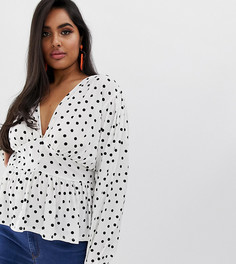 Монохромный топ в горошек с пышными рукавами и корсетной отделкой на талии ASOS DESIGN Curve - Мульти