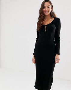 Платье миди в рубчик с овальным вырезом и пуговицами ASOS DESIGN - Черный