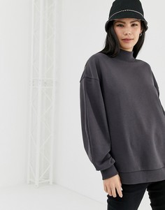 Черный выбеленный трикотажный топ с высоким воротом Bershka - Черный