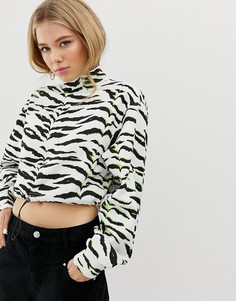 Трикотажный топ с принтом зебра и затягивающимся краем с фиксатором Bershka - Мульти