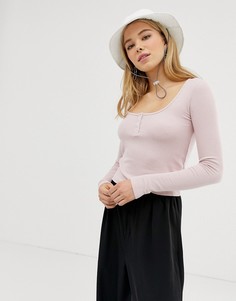 Розовый трикотажный топ с овальным вырезом Bershka - Розовый