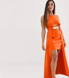 Платье-халтер мини с вырезом капелькой и золотистой планкой ASOS DESIGN Petite premium - Оранжевый