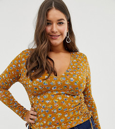 Топ с длинными рукавами, цветочным принтом и завязками по бокам ASOS DESIGN Curve - Мульти