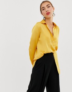 Желтая атласная oversize-рубашка Stradivarius - Желтый