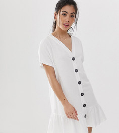 Платье мини на пуговицах с баской ASOS DESIGN Petite - Белый