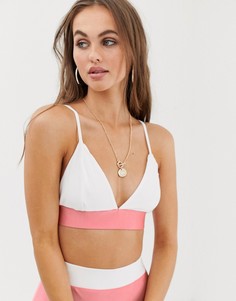 Розово-белый бикини-топ на бретельках с контрастной вставкой PrettyLittleThing - Мульти