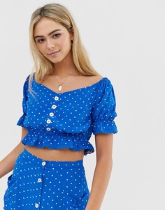 Топ в горошек с широким вырезом и пуговицами Miss Selfridge - Синий