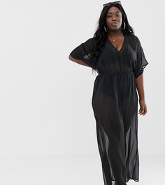 Черное пляжное платье макси из шифона с широкими рукавами ASOS DESIGN Curve - Черный