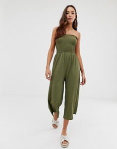 Зеленый пляжный комбинезон бандо с широкими штанинами Miss Selfridge - Зеленый