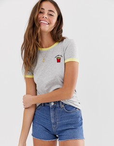 Футболка с окантовкой и принтом картофель фри Brave Soul - Серый