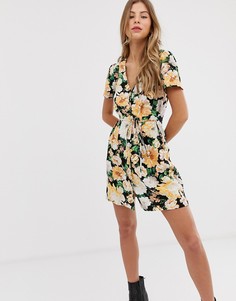 Чайное платье на пуговицах с цветочным принтом Miss Selfridge - Черный
