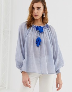 Блузка с завязкой и кисточками Pepe Jeans Leah - Синий