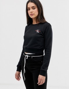Укороченный топ с круглым вырезом и вышитым логотипом Calvin Klein Jeans - Черный