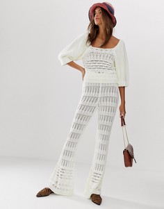 Комбинируемые ажурные брюки клеш ASOS DESIGN - Кремовый