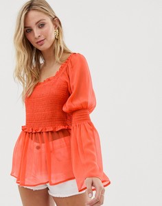 Полупрозрачный лонгслив с квадратным вырезом и сборками ASOS DESIGN - Белый