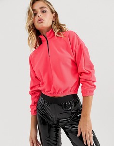Неоново-розовый свитшот в рубчик с молнией на воротнике ASOS DESIGN - Розовый