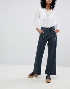 Широкие укороченные джинсы с завышенной талией и контрастными строчками One Teaspoon - Черный