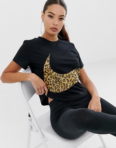 Черная короткая oversize-футболка с леопардовым логотипом Nike - Черный