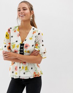 Блузка в горошек с цветочным принтом Influence - Белый