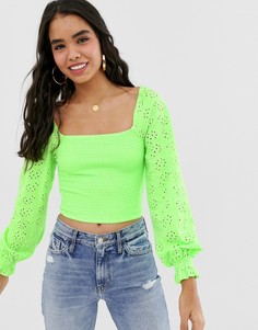Присборенный топ с квадратным вырезом и вышивкой ришелье ASOS DESIGN - Зеленый