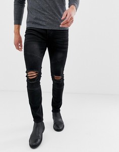 Черный байкерские джинсы скинни boohooMAN - Черный