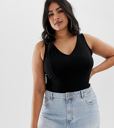 Черное боди-майка с V-образным вырезом ASOS DESIGN Curve - Черный