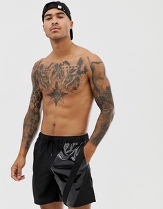 Черные шорты для плавания средней длины со вставками ASOS DESIGN - Черный