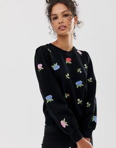 Свитшот с цветочной вышивкой ASOS DESIGN - Черный